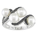 Cultured Freshwater Pearl 1/4ct TDW Black Diamond Ring