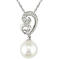 14k White Gold Diamond Cultured FW Pearl Pendant