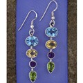 Sterling Silver Multi Gemstone Drop Earrings (India)