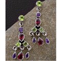 Sterling Silver Multi Gemstone Dangling Earrings (India)