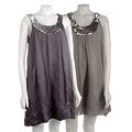 Hannah Jo Grey Beaded Neckline Silk Shift Dress