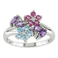 10k White Gold Multi Gemstone Flower Ring
