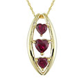 14k Yellow Gold Created Ruby Three Heart Pendant