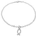 Italian Sterling Silver CZ Faith Fish Anklet