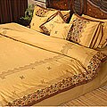 Hand-printed Gold Cotton Duvet Cover Set (Pakistan)