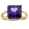 Goldtone Purple CZ Solitaire Ring