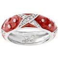 Silvertone Red Enamel and CZ Eternity Band