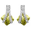 Silvertone and Lime Green CZ Fashion Earrings