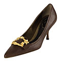Prada Brown Leather Design Buckle Pumps