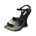 Prada Dark Blue/ Cream Velvet Wedge Sandals