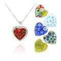 SS Murano Glass Interchangeable Heart Pendant Set