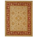 Hand-spun Wool Ivory Red Ancestry Rug (5' x 8')