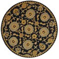 Hand-spun Medallions Navy Wool Rug (4' Round)
