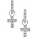 14k White Gold 1/10ct TDW Hanging Cross Earrings