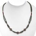 Green Jade, Agate and Silver Flower Necklace