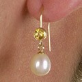 14k Gold Pearl Citrine Drop Earrings