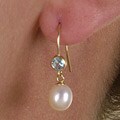 14k Gold Freshwater Pearl Blue Topaz Earring