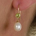 14k Gold Freshwater Pearl Peridot Drop Earrings