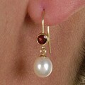 14k Gold Freshwater Pearl Garnet Earrings