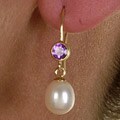 14k Gold White Freshwater Pearl Amethyst Earrings