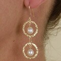 14k Gold Freshwater Pearl Double Circle Earrings