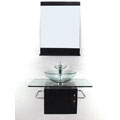Wall-mount Glass Sink Vanity with Solid Wood Base