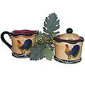 Classic Rooster Collection Sugar Bowl and Creamer
