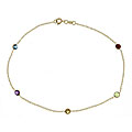 14k Yellow Gold Multi-color Semi-precious Anklet