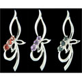 Sterling Silver Three Beads Gemstone Brooch (China)