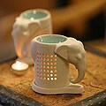 Proud Elephant Celadon Ceramic Oil Burner Pair (Thailand)