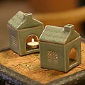 Country House Celadon Ceramic Oil Burner Pair (Thailand)
