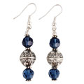 Silver Bead and Navy Blue Crystal Earrings