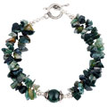 Silver-accented Forest Green Agate Bracelet