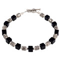 Black Agate & Silver Cubes Bracelet