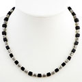 Black Agate & Silver Cubes Necklace
