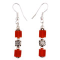 Red Carnelian Cube Beads & Silver Earrings