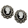 Marcasite, Black Onyx, MOP & Silver Cameo Earrings