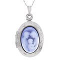 14k White Gold Oval Cameo Locket Necklace
