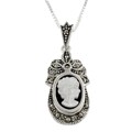 Sterling Silver Cameo Pendant w/ Marcasite Accents