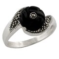 Sterling Silver, Black Onyx, and Marcasite Ring