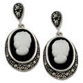 Sterling Silver, MOP, Black Onyx, Marcasite Cameo Earrings