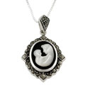 Sterling Silver Black Onyx Mom & Baby Cameo Pendant