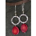 Sterling Silver Red Coral Coin Dangling Earrings (USA)