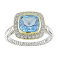 10k Two-tone 1/8ct TDW Diamond & Blue Topaz Ring