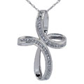 10k White Gold Diamond Swirl Cross Necklace