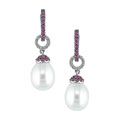 14k Gold Pearl Ruby 1/10ct TDW Diamond Earrings