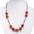 Silver Beaded Agate,Jade & Red Coral Necklace
