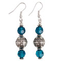 Silver Bead and Teal Blue Crystal Earrings