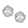 18k Gold FW Pearl 1ct TDW Diamond Earrings (7.5-8mm)