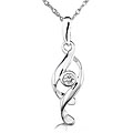 14k White Gold Round Diamond Swirl Necklace